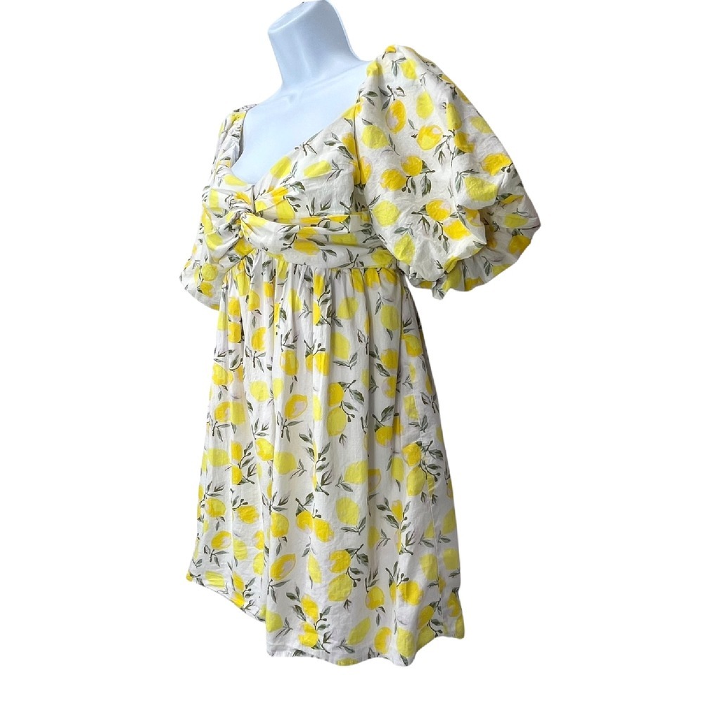 Trixxi Women's XL Lemon Print Puff Sleeve Babydoll Dress Lined Cottagecore - Picture 3 of 8
